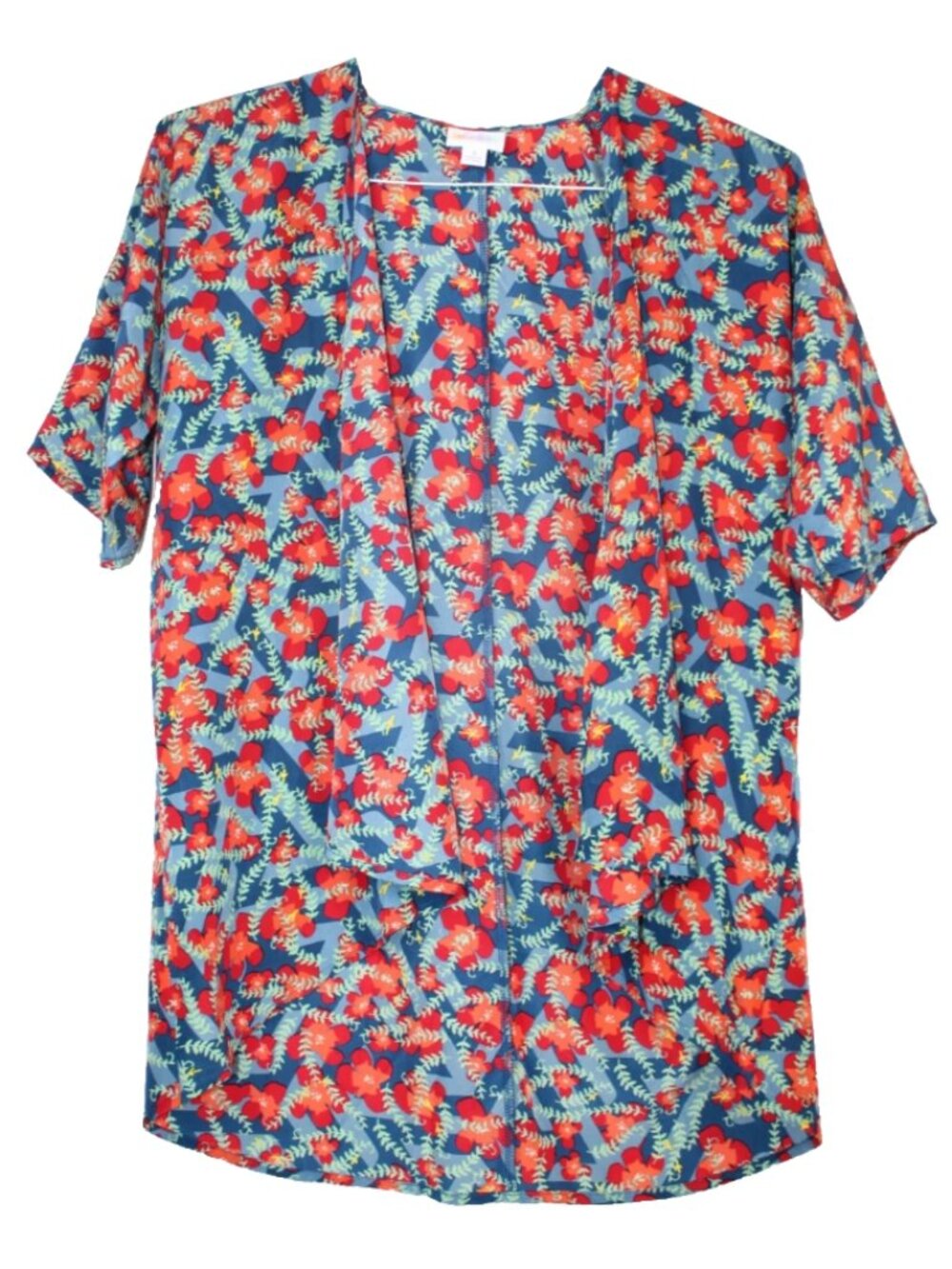 LuLaRoe BIANKA Women's Kimono Duster NWT Size 3 Sheer Blue Red Flowers Leaves